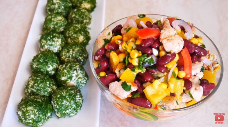 Салат с куриным феле без майонеза и закуска с печенью трески
